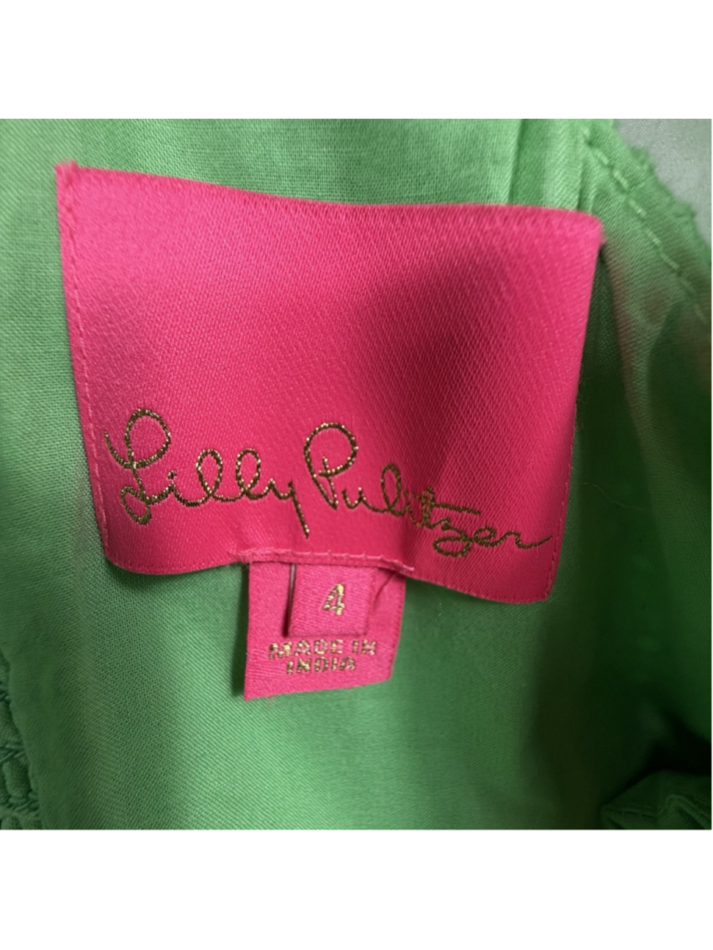 Lilly Pulitzer Eyelet Dress Green Smocked Ruffle Summer Boho Size Women's Size 4 - Picture 10 of 10